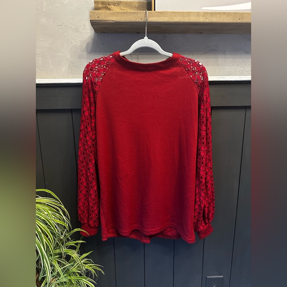 MIHOLL Women’s size‎ XL Red Long Sleeve Lace Casual Loose Top